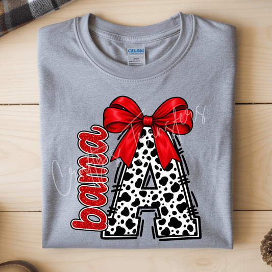 Red Bow Cow Print Letter A DTF Transfer – Southern Game Day Shirt Transfer
