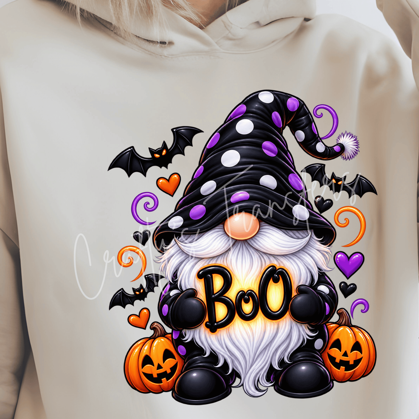 Halloween Gnome Boo DTF Transfer – Cute Purple Orange Pumpkin Shirt Transfer