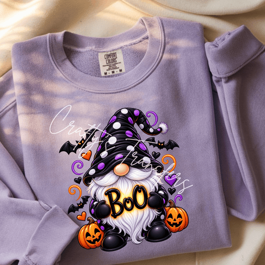 Halloween Gnome Boo DTF Transfer – Cute Purple Orange Pumpkin Shirt Transfer