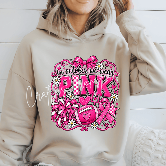 In October We Wear Pink DTF Transfer – Breast Cancer Awareness Football Shirt Transfer