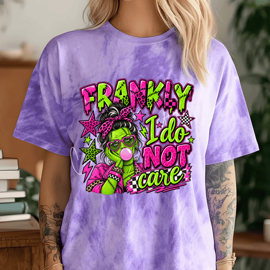 Frankly I Do Not Care DTF Transfer | Neon Frankenstein Girl Funny Halloween Shirt Transfer