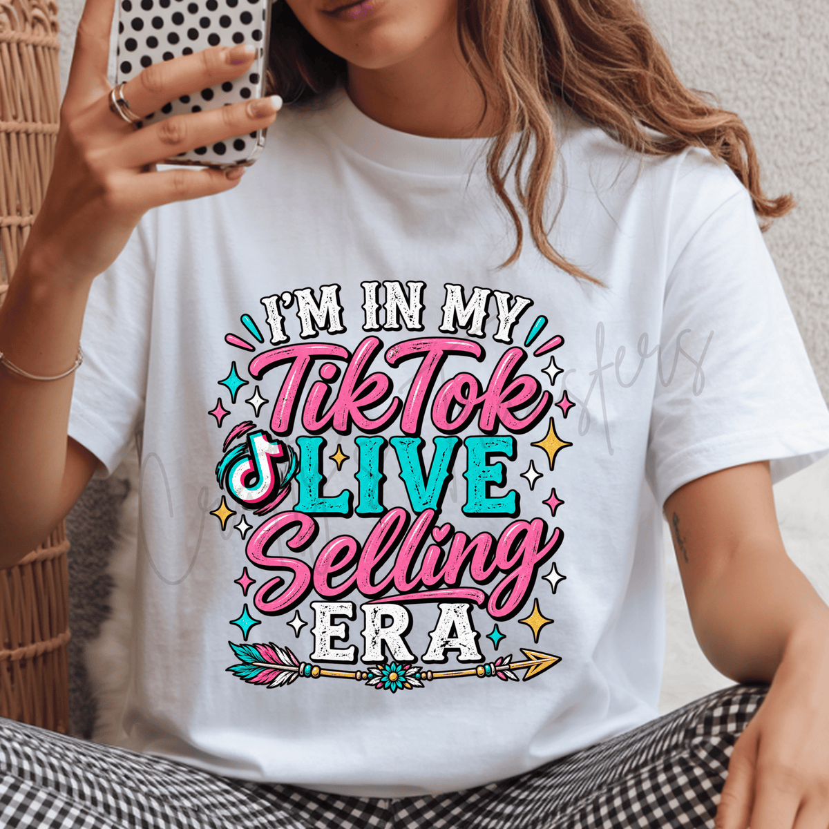 Live Selling Era DTF Transfer | Pink Turquoise Social Media Seller Shirt Transfer