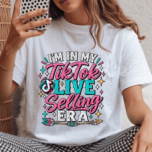 Live Selling Era DTF Transfer | Pink Turquoise Social Media Seller Shirt Transfer