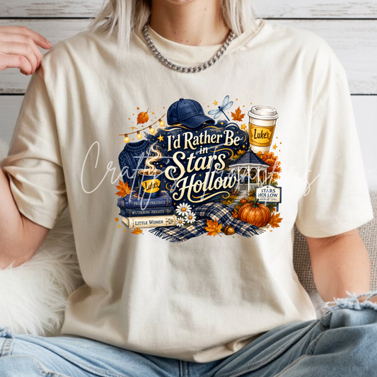I’d Rather Be in Stars Hollow DTF Transfer | Cozy Fall Book Lover Shirt Transfer