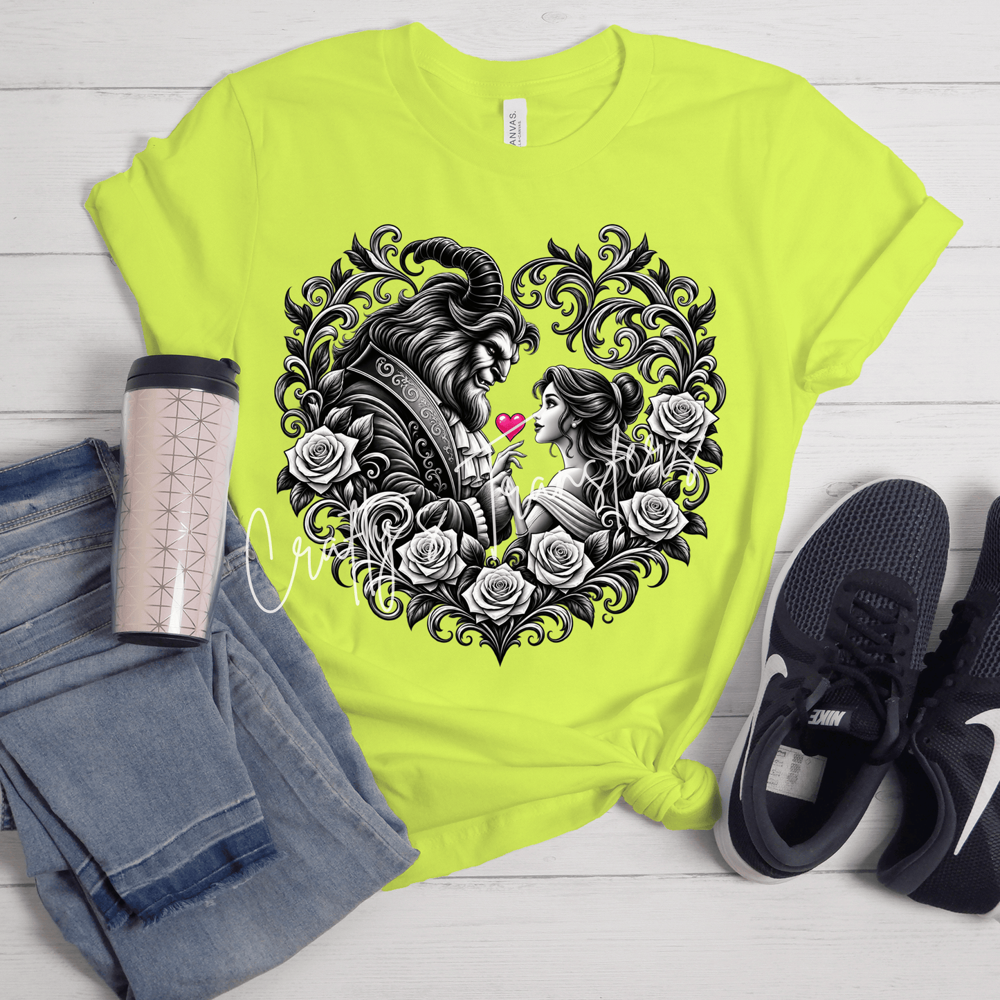 Gothic Fairy Tale Romance DTF Transfer | Horned Beast & Rose Fantasy Shirt Transfer