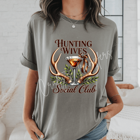 Hunting Wives Social Club DTF Transfer – Antlers Cocktail Western Hunting Shirt Design