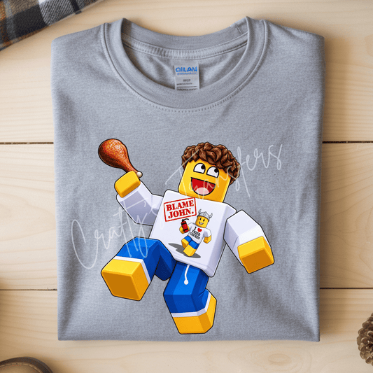 Blame John Fried Chicken Gamer DTF Transfer – Funny Block Character Graphic