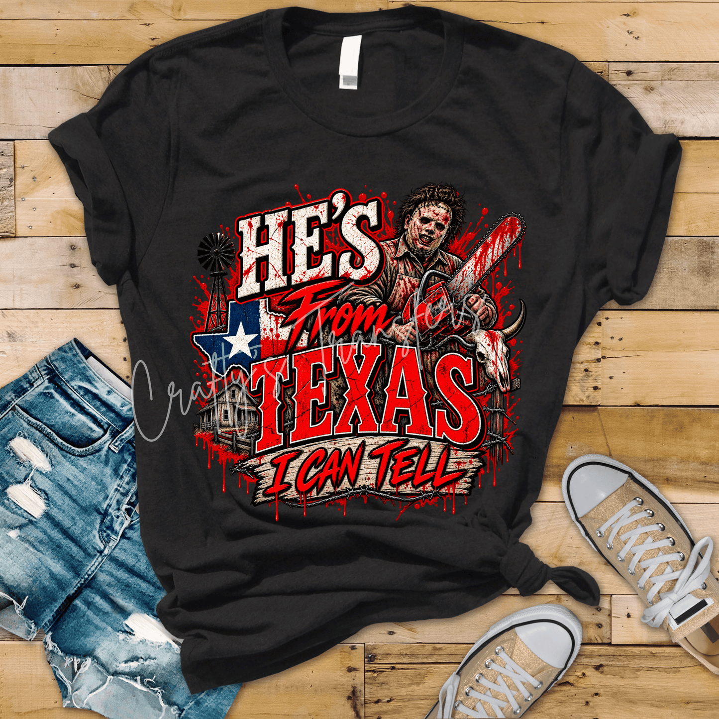 He’s From Texas I Can Tell DTF Transfer – Texas Horror Chainsaw Graphic