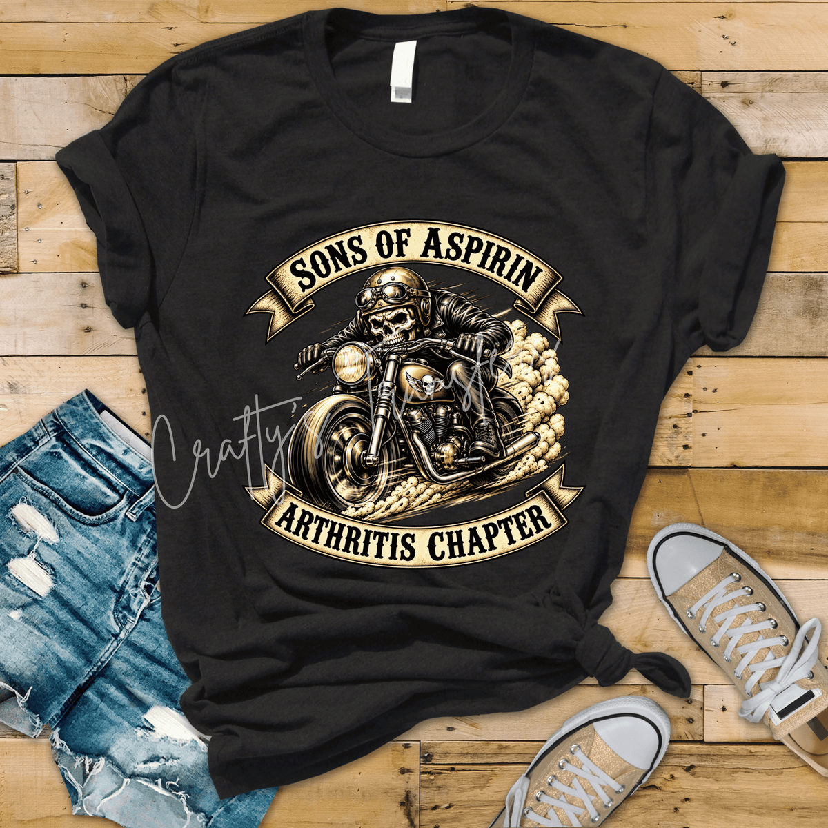 Sons of Aspirin Arthritis Chapter DTF Transfer – Funny Skeleton Biker Motorcycle Graphic