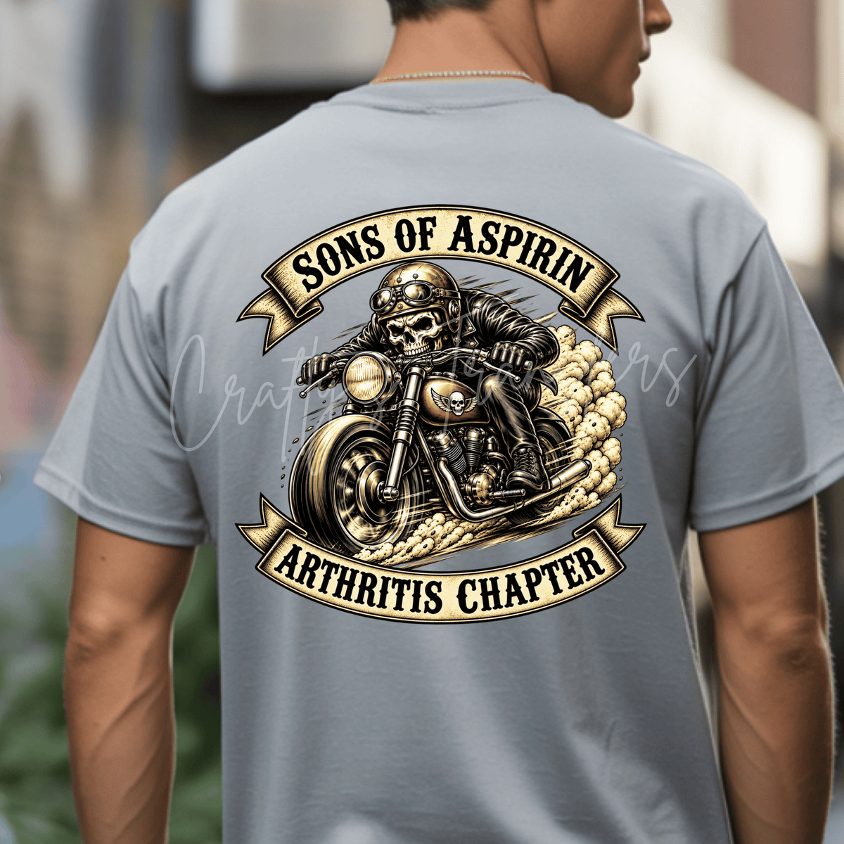 Sons of Aspirin Arthritis Chapter DTF Transfer – Funny Skeleton Biker Motorcycle Graphic