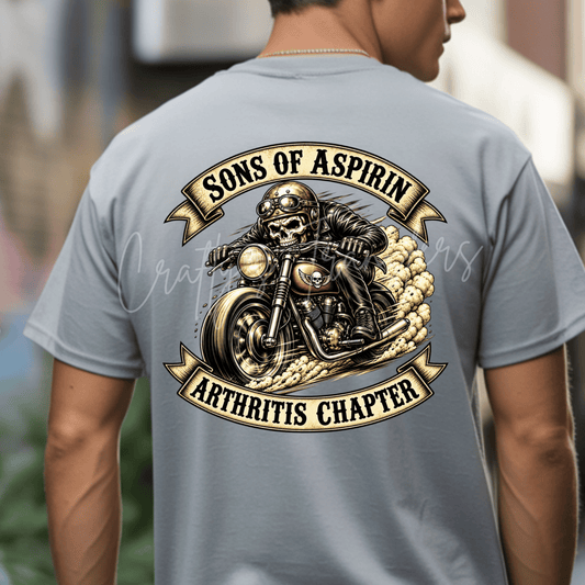 Sons of Aspirin Arthritis Chapter DTF Transfer – Funny Skeleton Biker Motorcycle Graphic