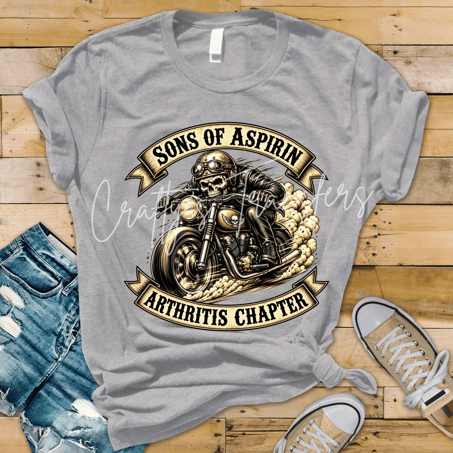 Sons of Aspirin Arthritis Chapter DTF Transfer – Funny Skeleton Biker Motorcycle Graphic
