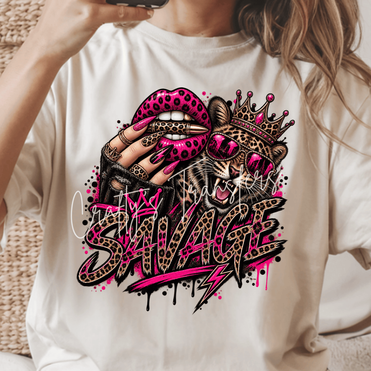 Savage Leopard DTF Transfer – Hot Pink Animal Print Graphic – Sassy Wild Cat Design