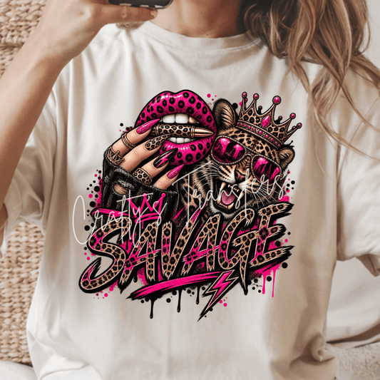 Savage Leopard DTF Transfer – Hot Pink Animal Print Graphic – Sassy Wild Cat Design