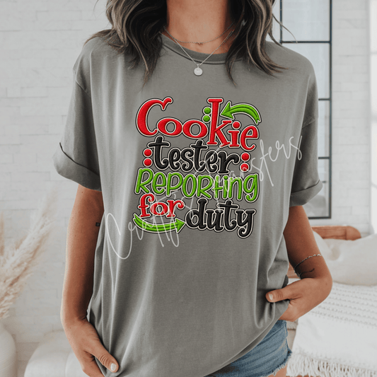 Cookie Tester Reporting for Duty DTF Transfer – Funny Christmas Cookie Holiday Design