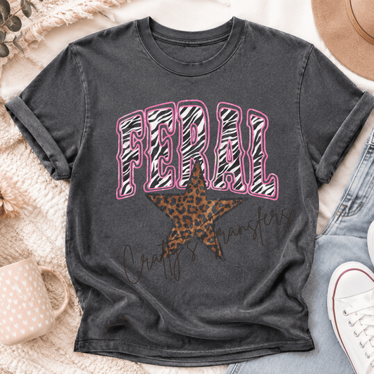 Feral Zebra & Leopard DTF Transfer – Pink Animal Print Retro Graphic – Wild Girl Shirt Design