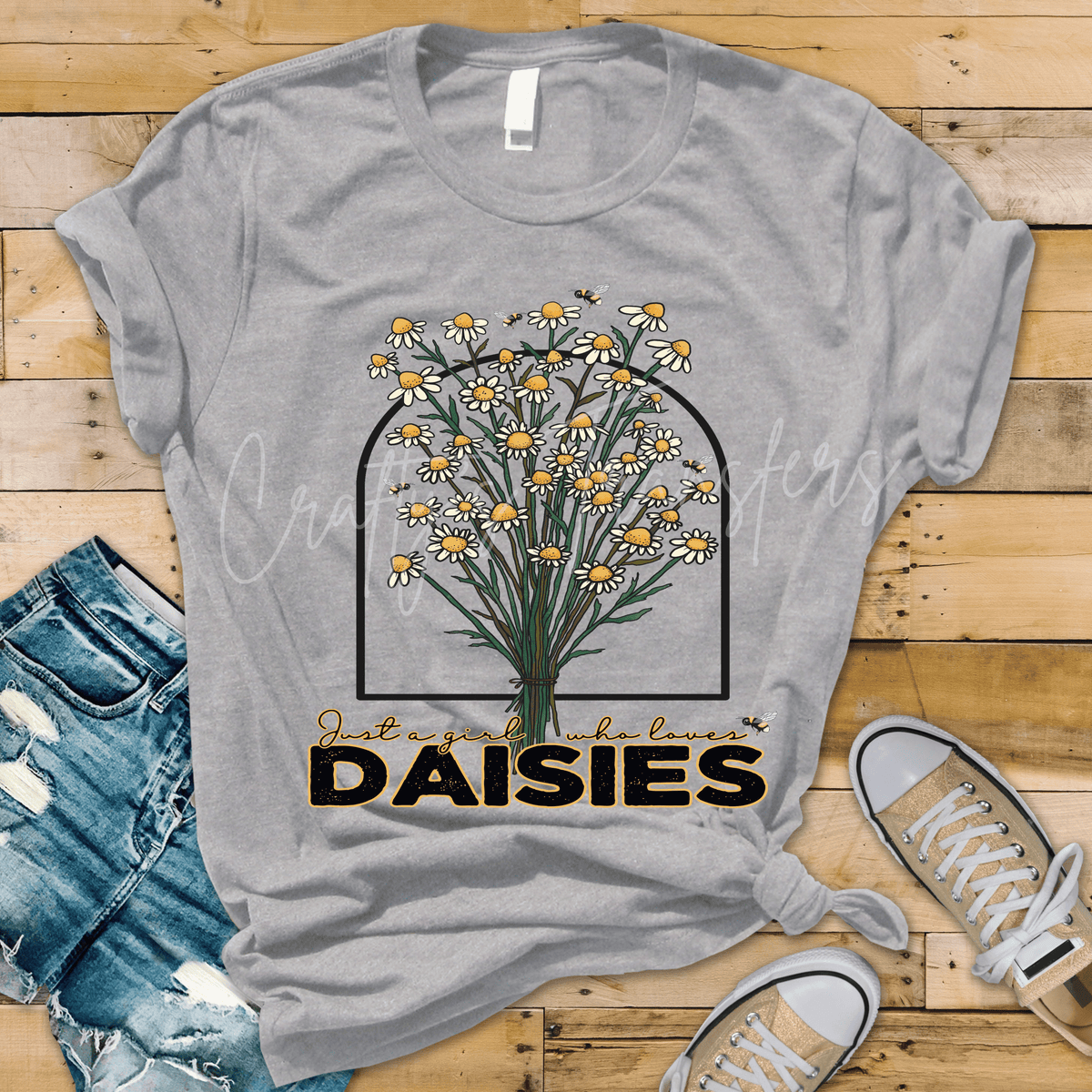 Just a Girl Who Loves Daisies DTF Transfer – Daisy Flower Bouquet Bee Floral Wildflower Design