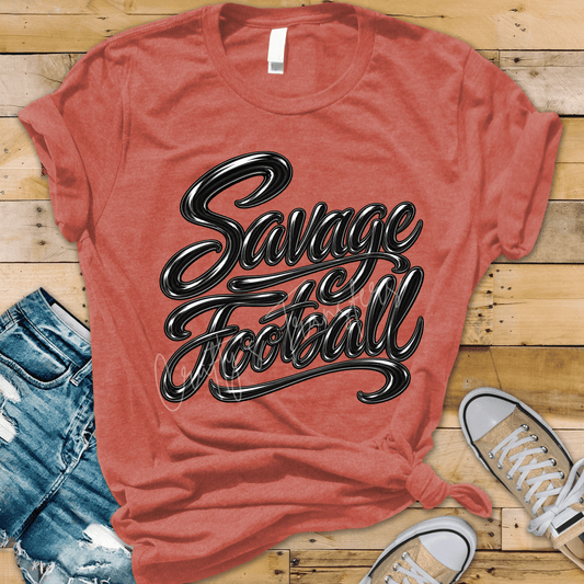 Savage Football DTF Transfer – Black Glossy Script Football Shirt Design – Game Day Sports DTF Transfer