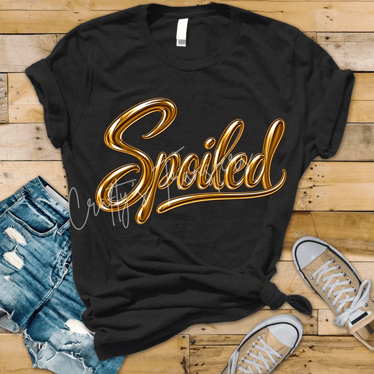 Spoiled Gold Glossy Script DTF Transfer – Sassy 3D Metallic Bubble Letter Design