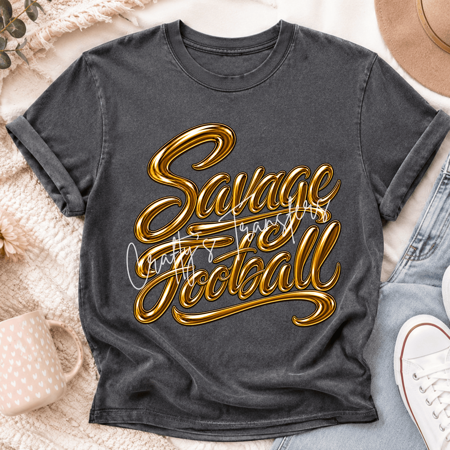 Savage Football DTF Transfer – Black Glossy Script Football Shirt Design – Game Day Sports DTF Transfer