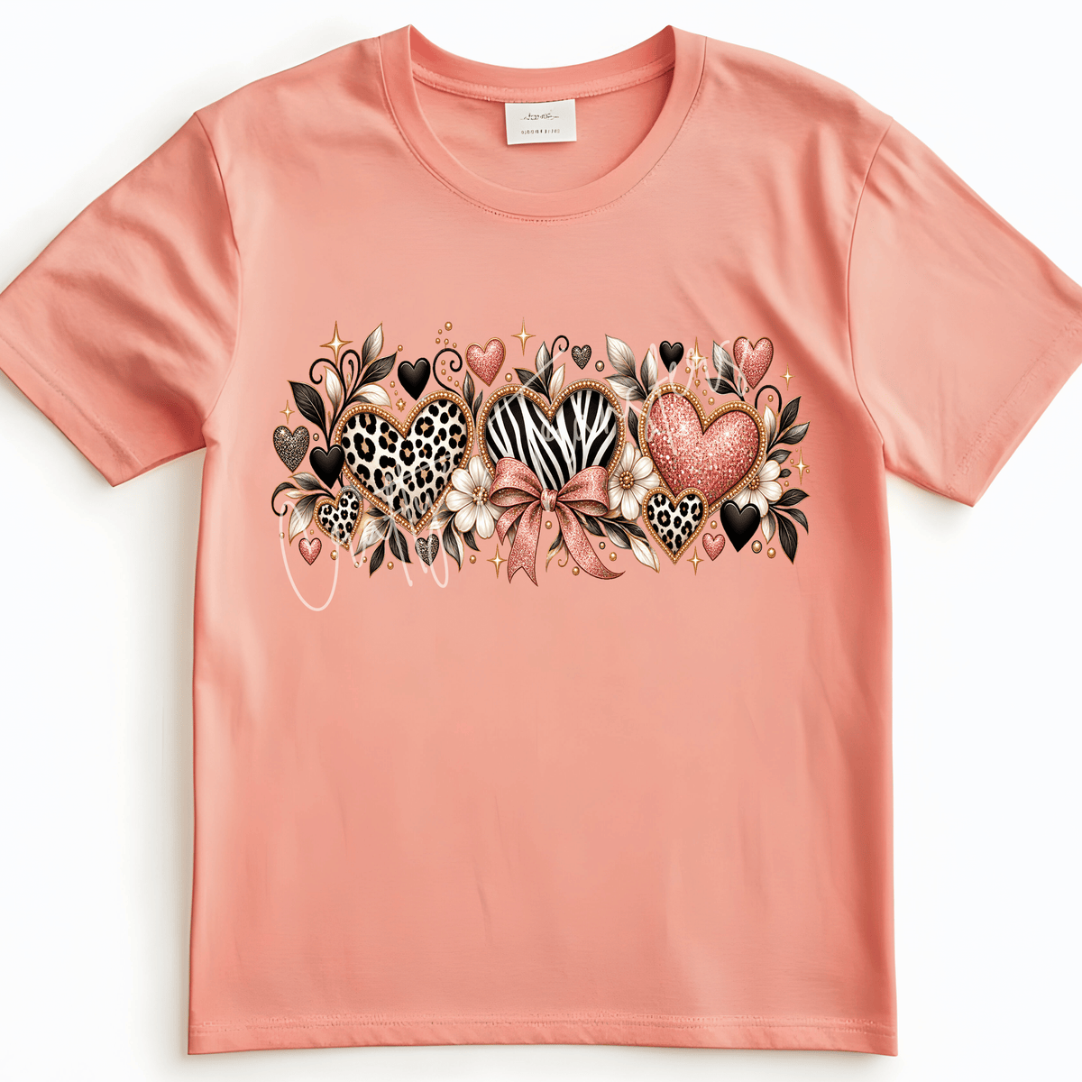 Pink Leopard & Zebra Hearts DTF Transfer – Coquette Bow Animal Print Floral Design
