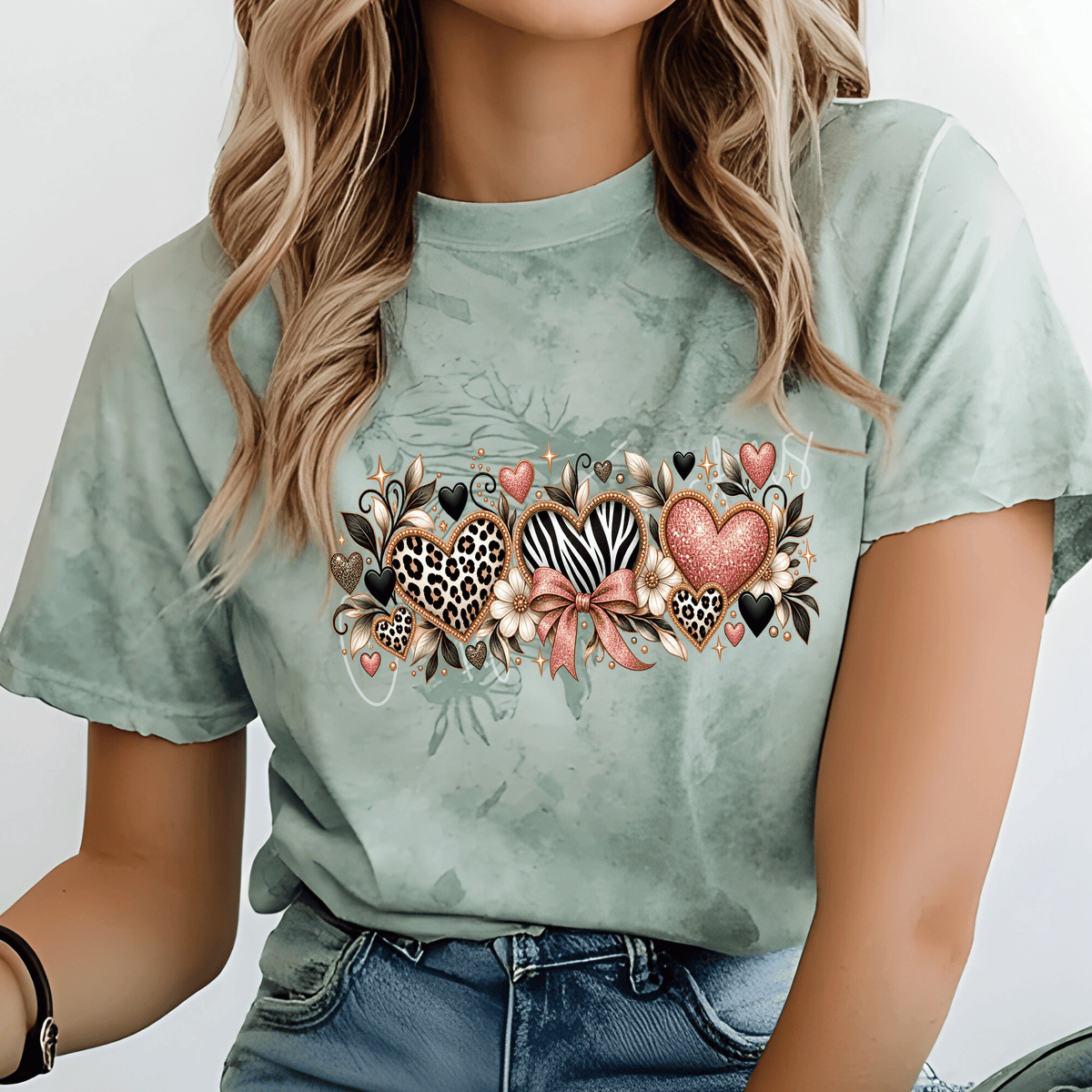 Pink Leopard & Zebra Hearts DTF Transfer – Coquette Bow Animal Print Floral Design