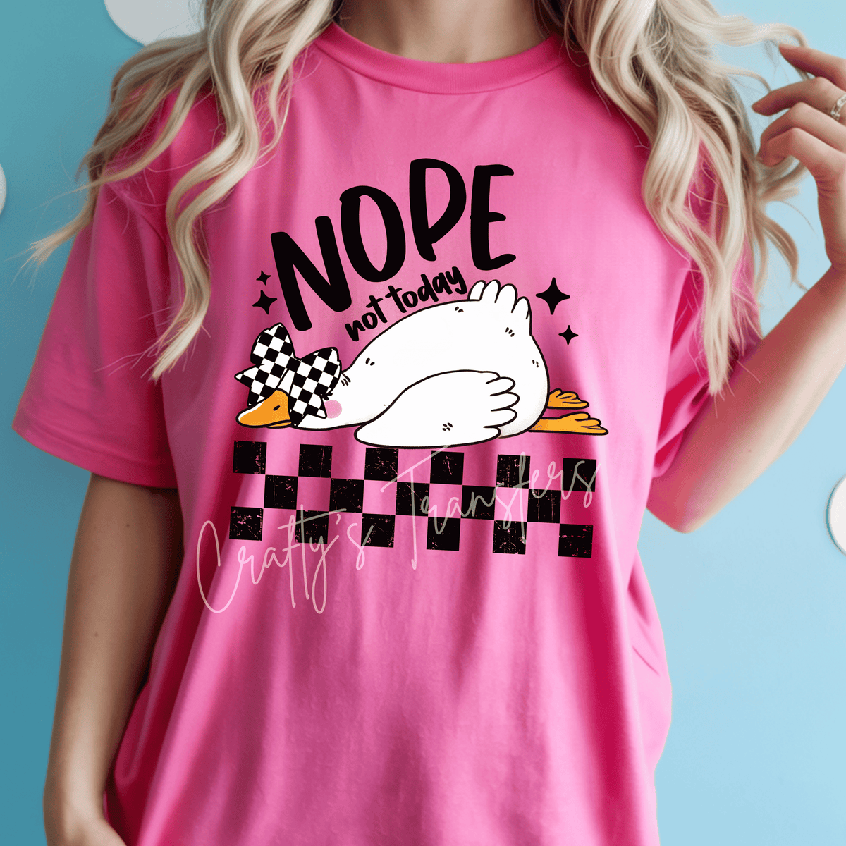 Nope Not Today Goose DTF Transfer – Funny Checkered Bow Goose Graphic