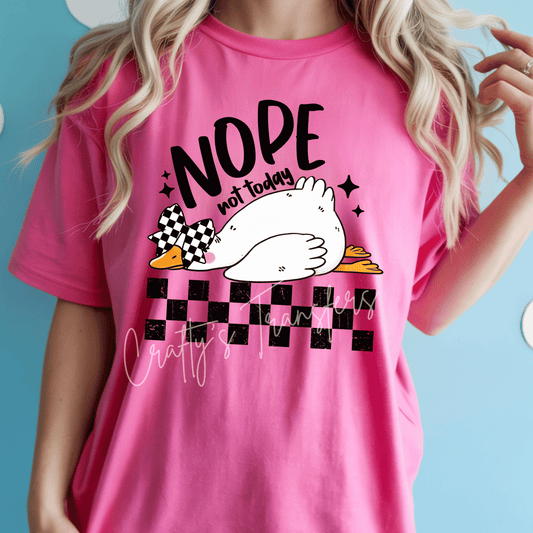 Nope Not Today Goose DTF Transfer – Funny Checkered Bow Goose Graphic