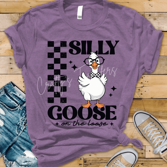 Silly Goose DTF Transfer – Cute Nerdy Goose with Glasses & Checkered Bow Tie