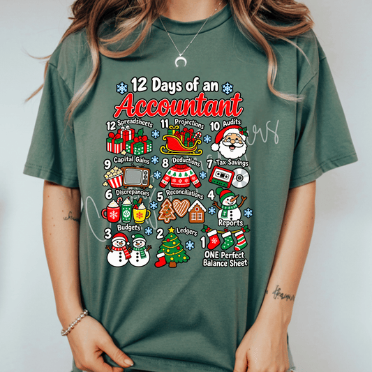 12 Days of an Accountant Christmas DTF Transfer – Funny Accounting Holiday Design