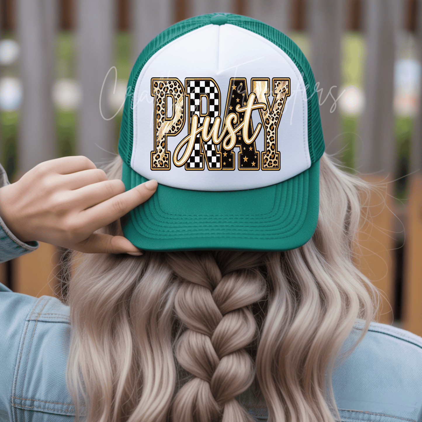 Just Pray DTF Transfer – Leopard Checkerboard Christian Shirt Design – Western Faith DTF