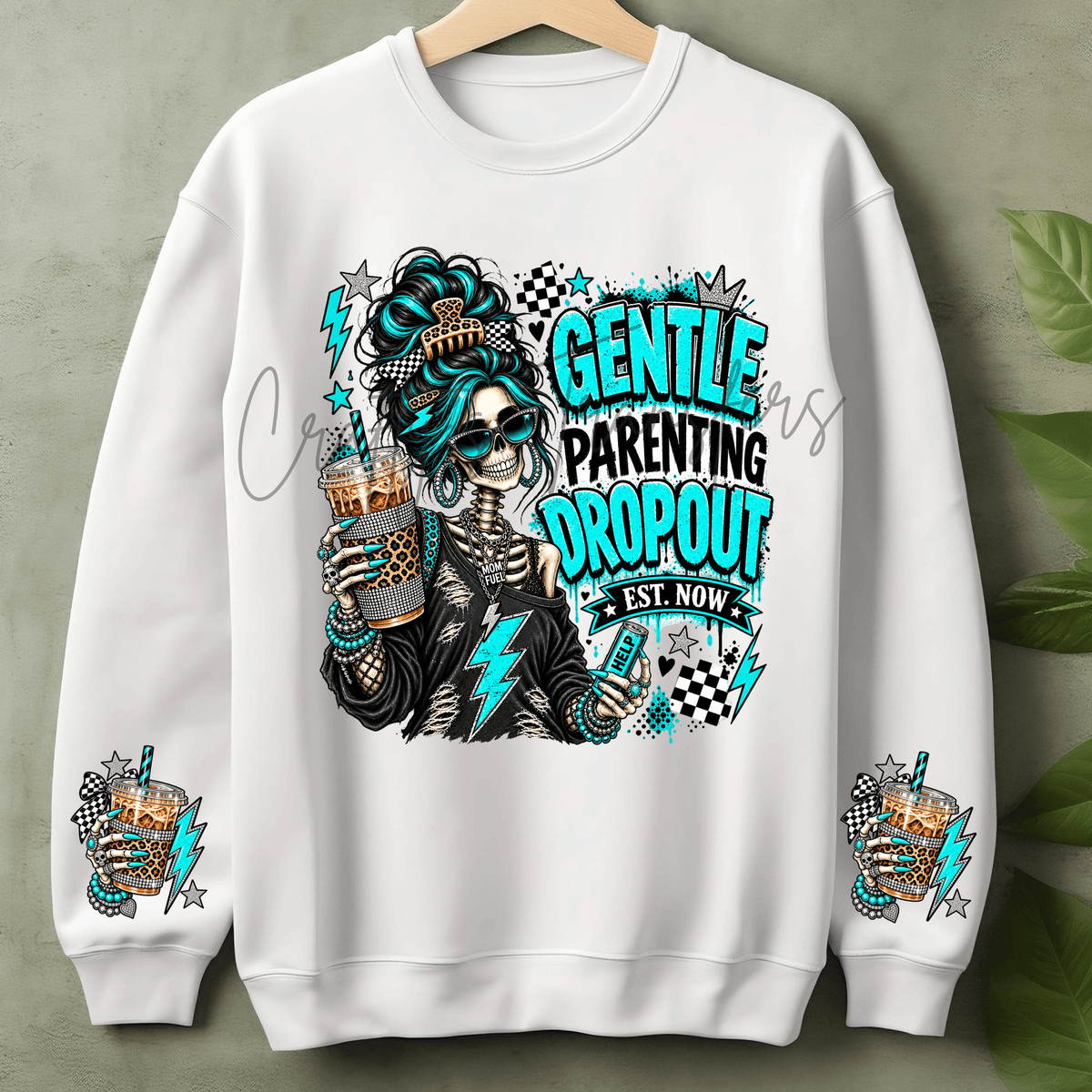 Gentle Parenting Dropout Skeleton Mom DTF Transfer – Turquoise Leopard Print Mom Shirt Design – Funny Parenting DTF