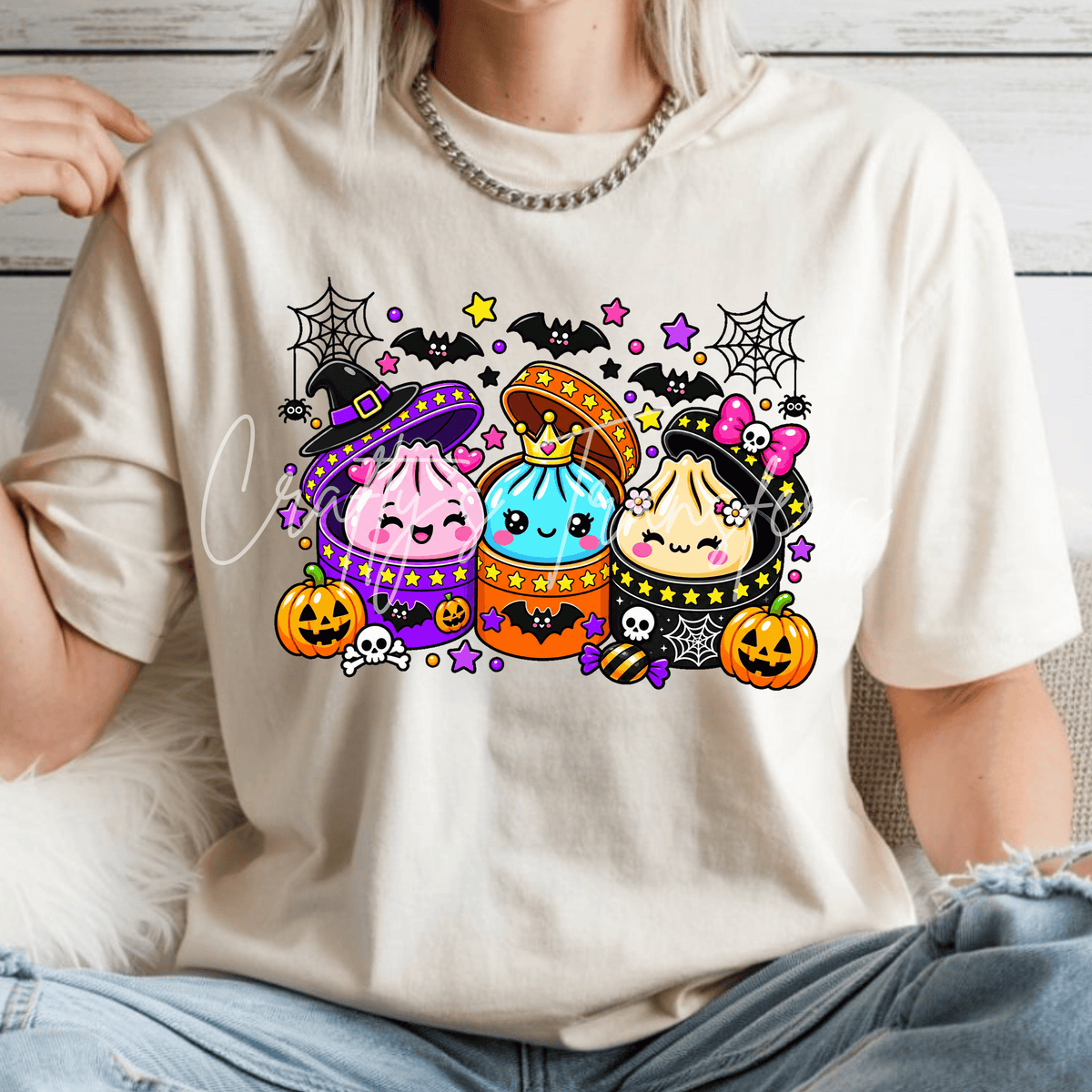 Cute Halloween Dumplings DTF Transfer – Kawaii Witch Dumpling Spooky Season Design