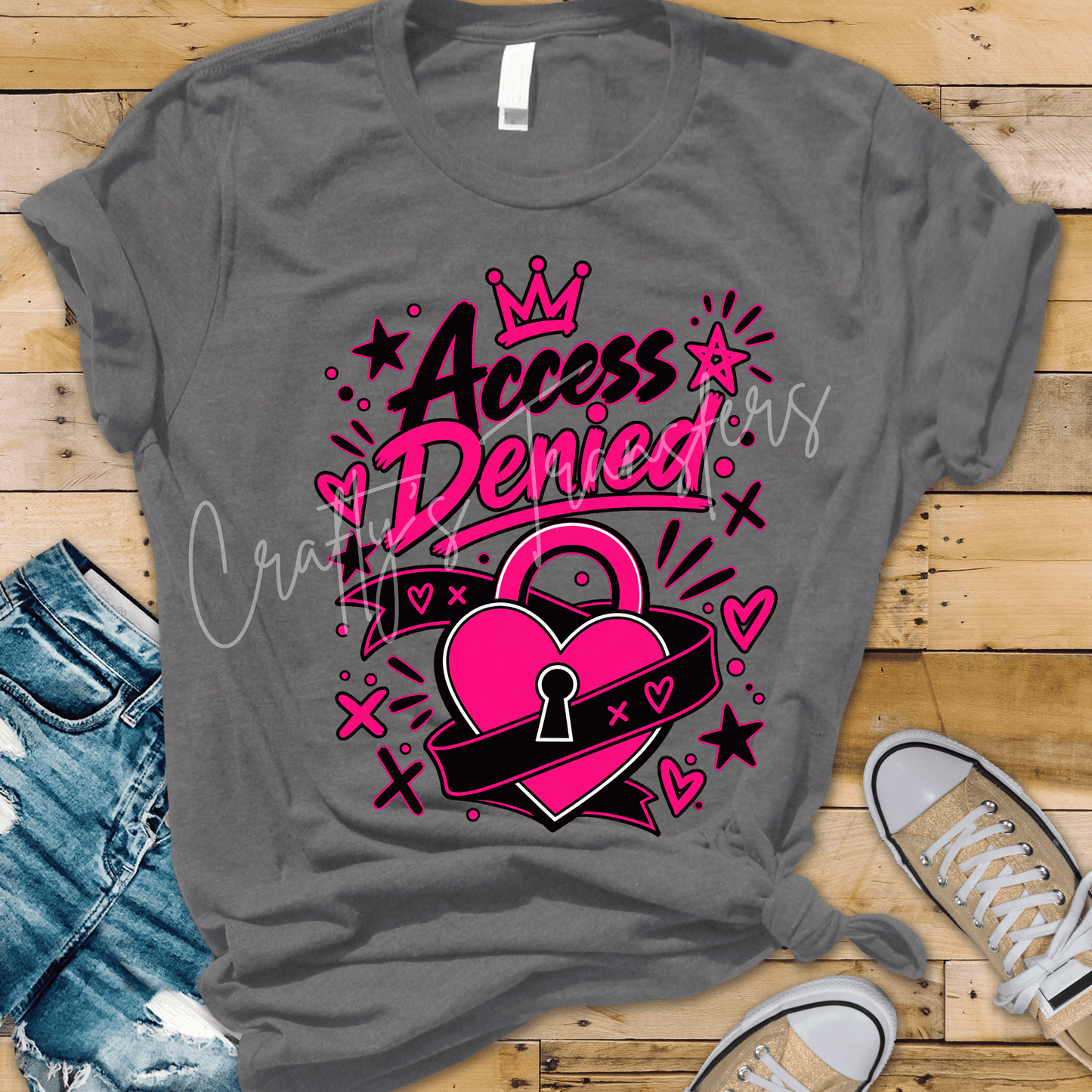 Access Denied DTF Transfer – Pink Heart Lock Sassy Boundaries Graphic Design