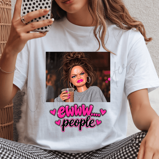 Eww People Funny DTF Transfer – Pink Glitter Introvert Humor Graphic – Iced Coffee Sarcastic Shirt Transfer