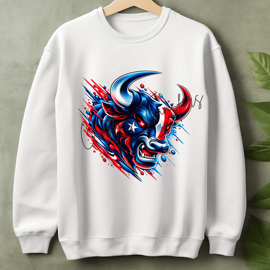 Patriotic Bull DTF Transfer – Red White Blue Sports Graphic – Fierce Game Day Shirt Transfer