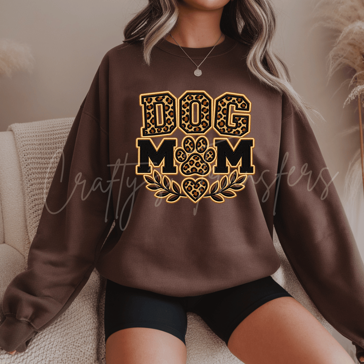 Leopard Dog Mom DTF Transfer – Faux Embroidery Paw Print Graphic – Animal Print Pet Lover Shirt Transfer