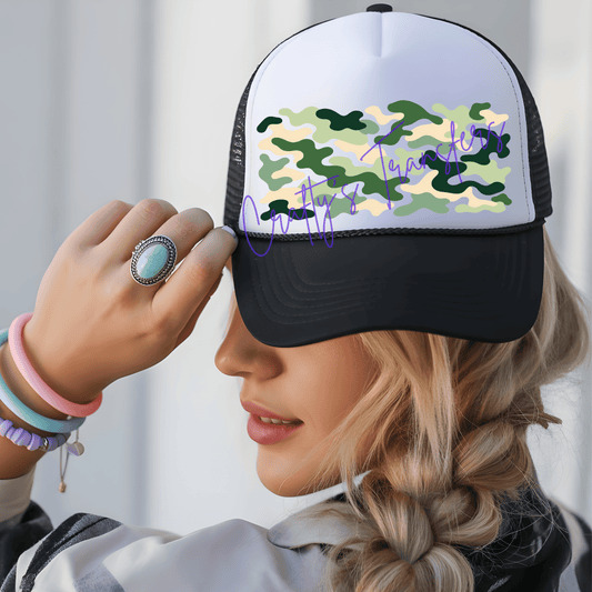 Green Camo Print DTF Trucker Hat Patch