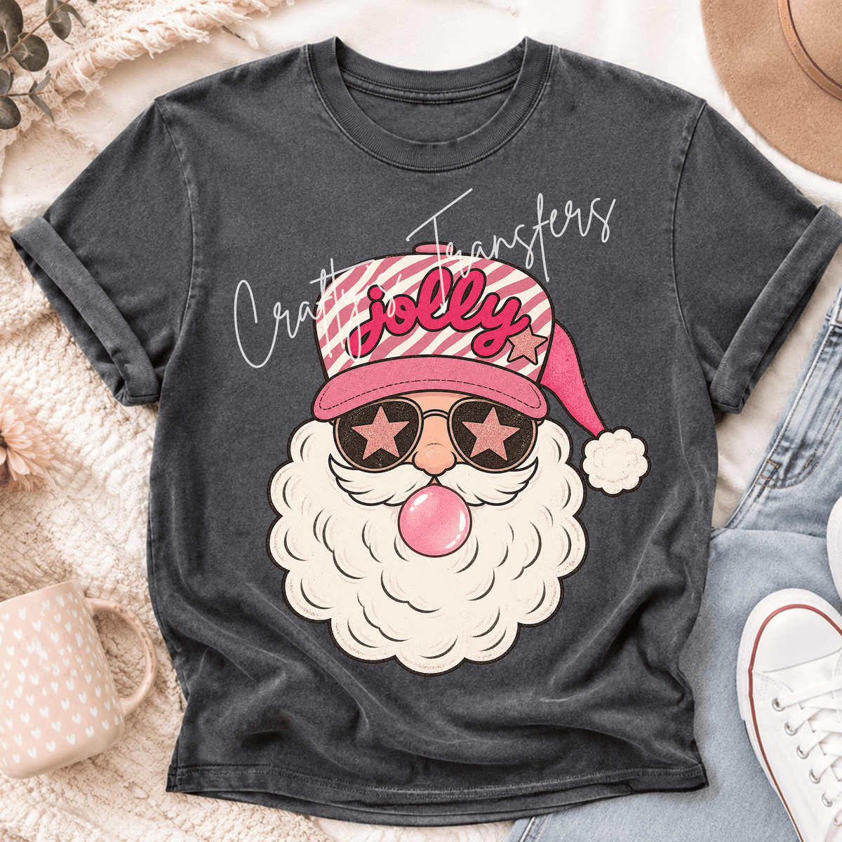 Jolly Pink Santa Bubblegum DTF Transfer – Retro Christmas Santa Holiday Design
