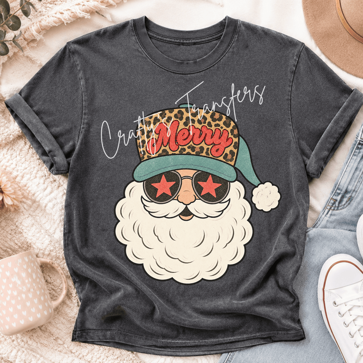 Merry Santa Leopard Print DTF Transfer – Retro Christmas Santa Holiday Design