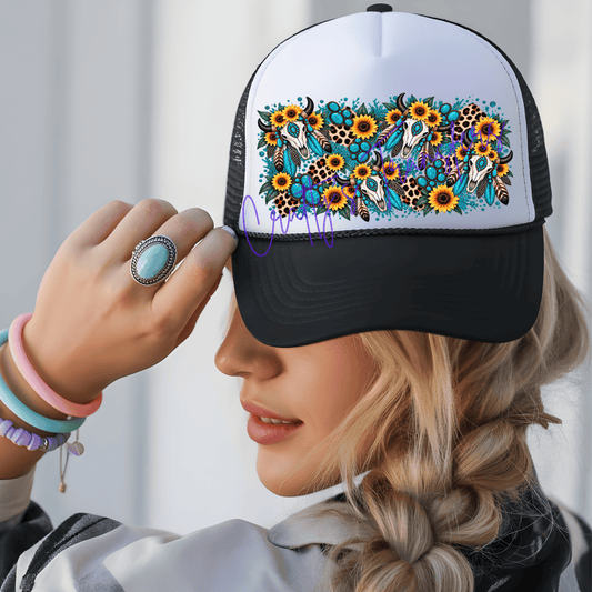 Steer Sunflower Trucker Hat DTF Transfer