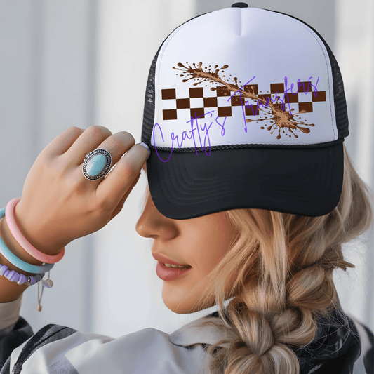 Brown Check Mud Splash Hat DTF Transfer