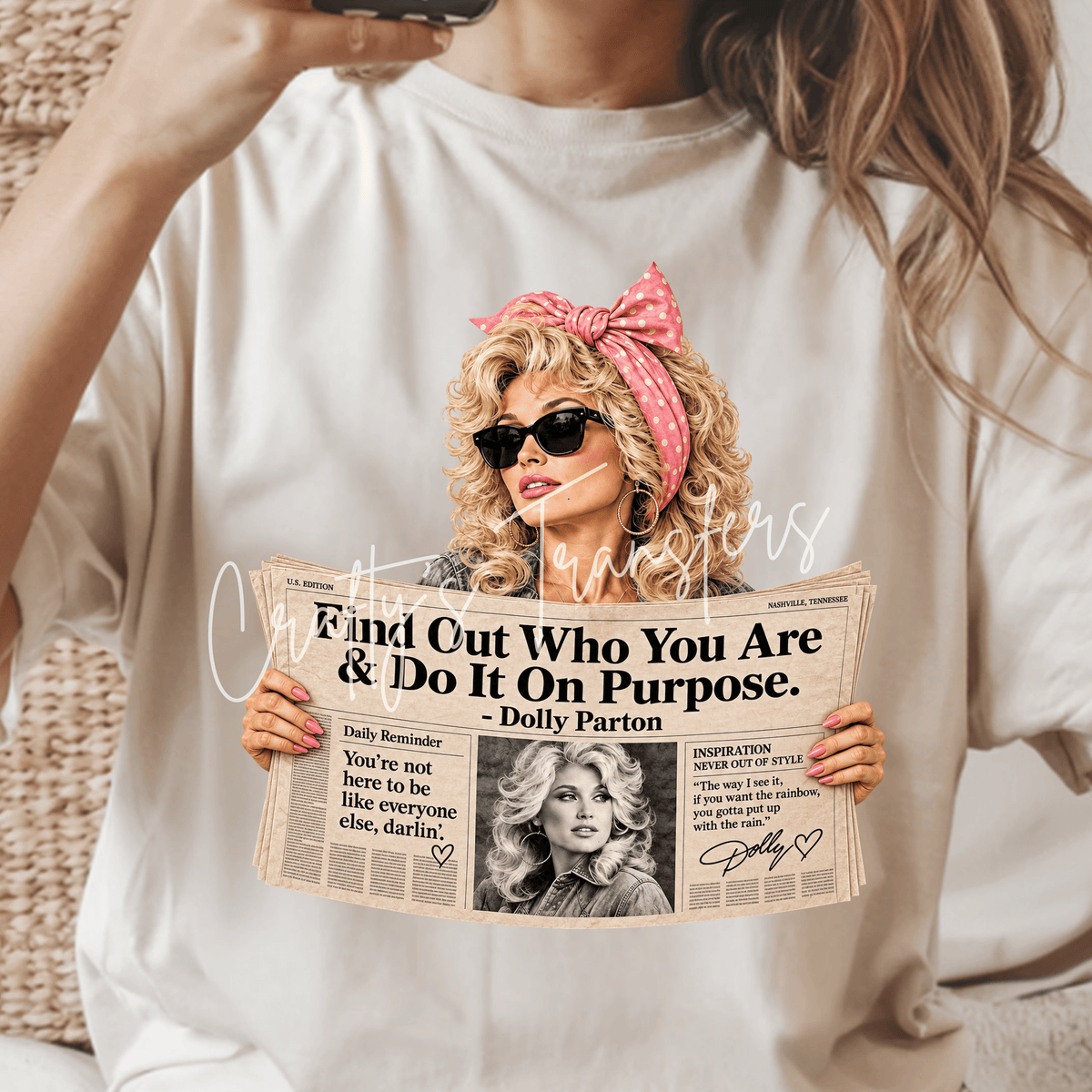 Find Out Who You Are Inspirational Country Girl DTF Transfer – Vintage Newspaper Blonde Design
