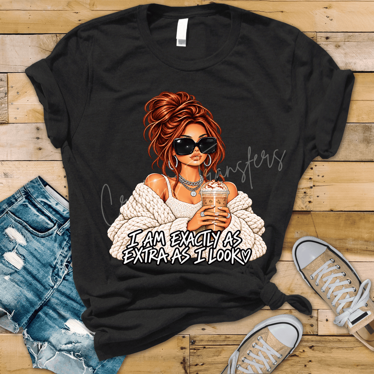 I Am Exactly As Extra As I Look DTF Transfer – Glam Iced Coffee Girl Funny Design