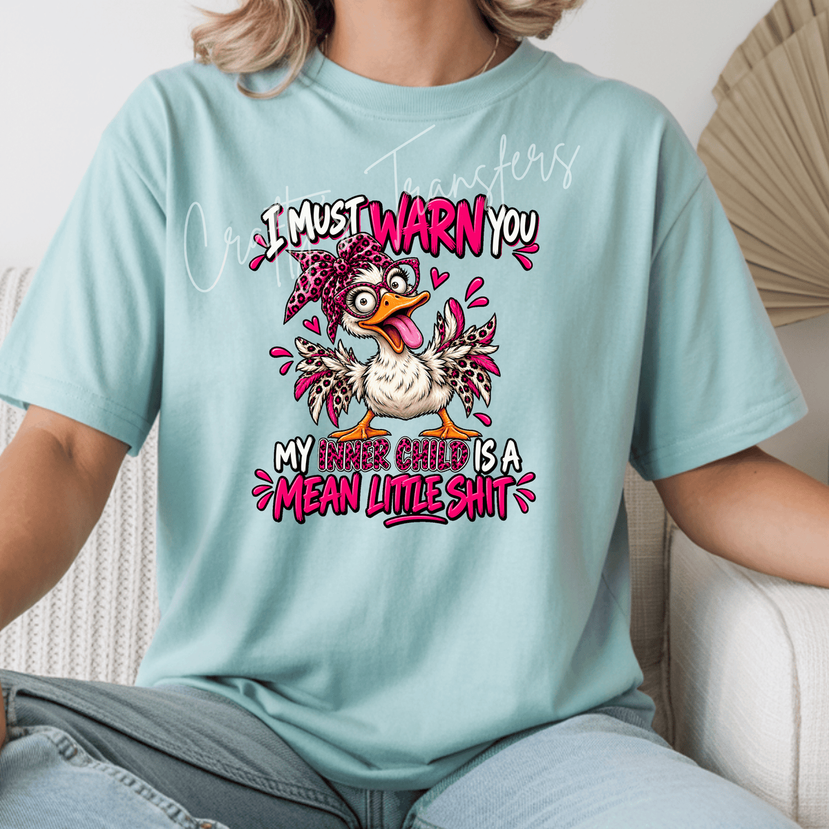 My Inner Child Is a Mean Little Shit DTF Transfer – Funny Pink Leopard Duck Graphic