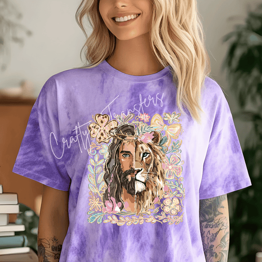 Jesus Lion DTF Transfer – Faith Inspired Floral Lion Christian Design