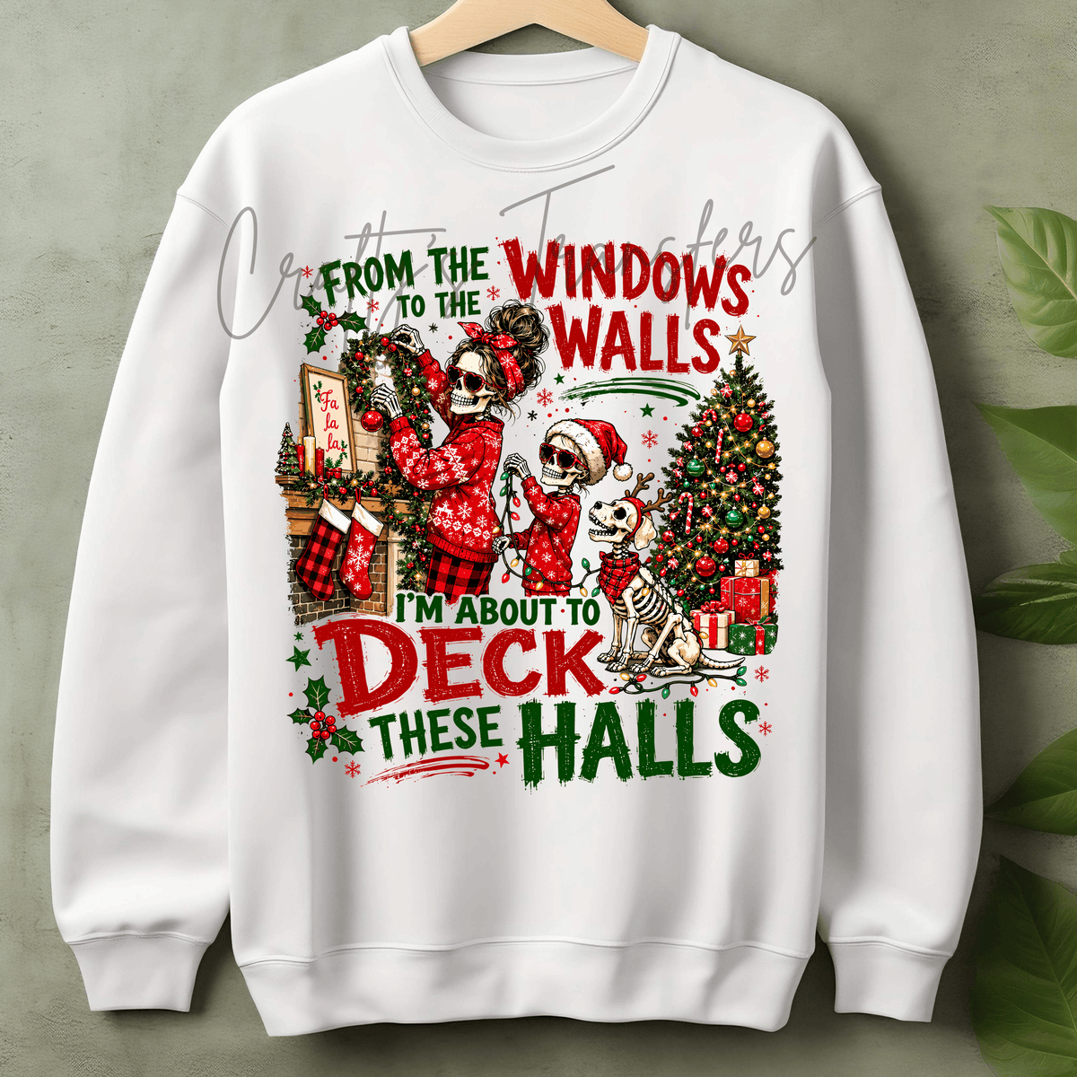 Deck These Halls Christmas DTF Transfer – Funny Skeleton Family Holiday Design