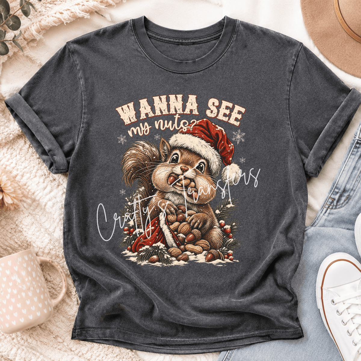 Wanna See My Nuts Christmas Squirrel DTF Transfer – Funny Holiday Animal Design