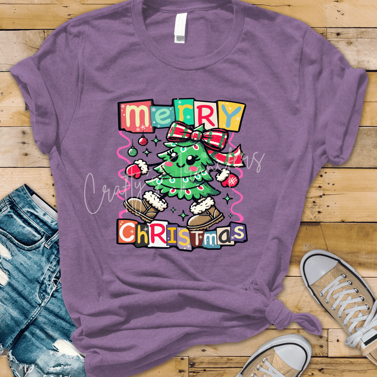 Merry Christmas Cute Christmas Tree DTF Transfer – Retro Colorful Holiday Design