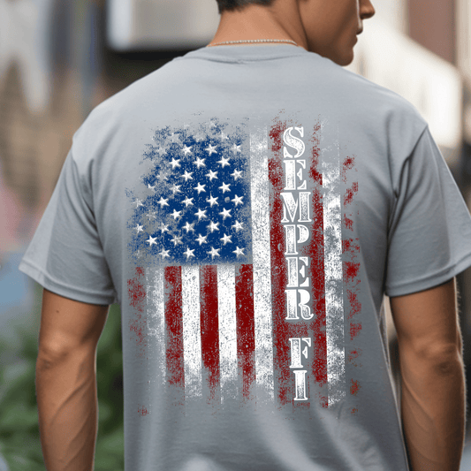 Semper Fi American Flag DTF Transfer – Distressed Patriotic Military Graphic
